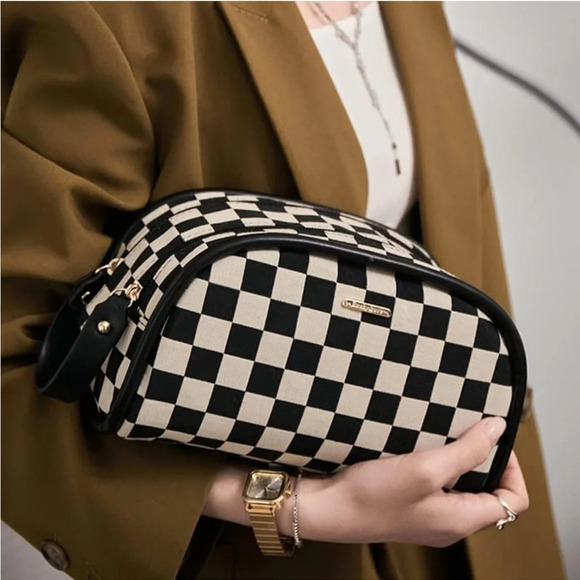 Women’s Black and white Checkered Makeup bag - Picture 1 of 5